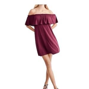 Womens size large Off the shoulder easy maroon ruffle mini dress new with tags​